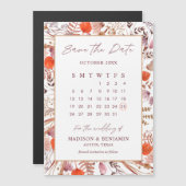 Boho Terracotta Wildflowers Foto Wedding Kalender Magnetische Uitnodiging (Voorkant / Achterkant)