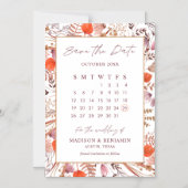 Boho Terracotta Wildflowers Foto Wedding Kalender Magnetische Uitnodiging (Voorkant)