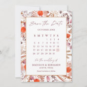 Boho Terracotta Wildflowers Photo Wedding Calendar Save The Date (Voorkant)