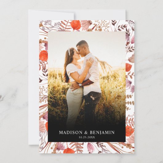 Boho Terracotta Wildflowers Photo Wedding Calendar Save The Date (Achterkant)