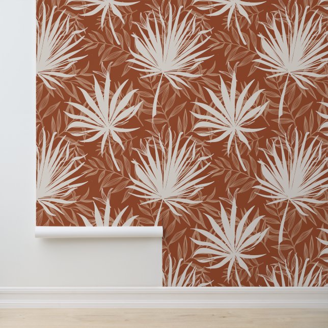 Boho terracotta wit palmblad print patroon behang (Applicatie)