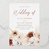 Boho Terracotta & Witte Bloemige Bruiloft Folie Uitnodiging (Voorkant)