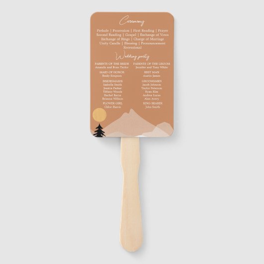 Boho terracotta woestijn thema bruiloft programma handwaaier (Achterkant)