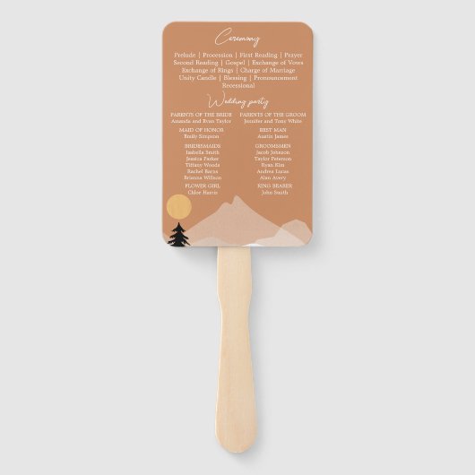 Boho terracotta woestijn thema trouwprogramma handwaaier (Achterkant)