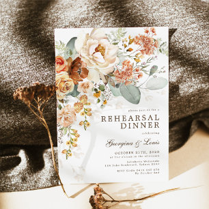 Boho Terracotta Yellow Floral Rehearsal Dinner Kaart