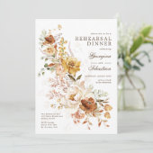 Boho Terracotta Yellow Flower Rehearsal Dinner Kaart (Staand voorkant)