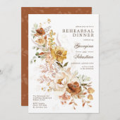 Boho Terracotta Yellow Flower Rehearsal Dinner Kaart (Voorkant / Achterkant)