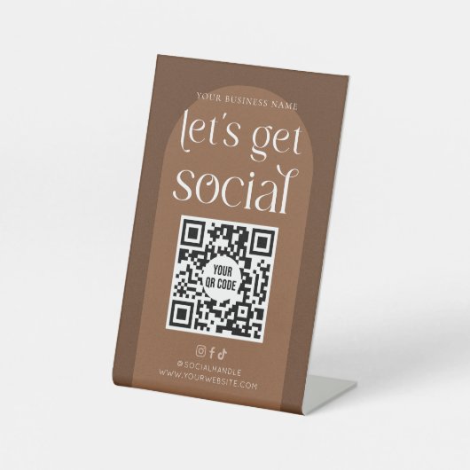 Boho Terracotta Zakelijk Sociale Media QR Code Reclamebord Met Voetstuk (Voorkant)
