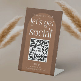 Boho Terracotta Zakelijk Sociale Media QR Code Reclamebord Met Voetstuk