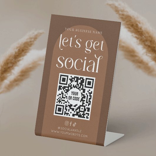 Boho Terracotta Zakelijk Sociale Media QR Code Reclamebord Met Voetstuk