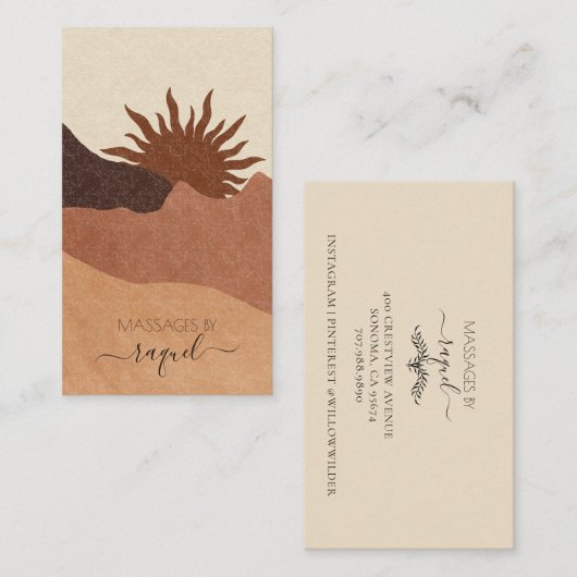 Boho Terracotta Zandzonsmassage Visitekaartje (Voorkant / Achterkant)