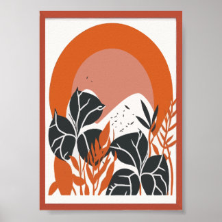 Boho Terracotta Zonboog Tropische Bladprint Poster