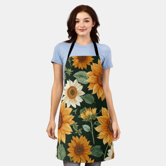 Boho Terracotta Zonnebloem Patroon Schort (Gedragen)