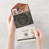 Boho Terracotta Zwart-wit bruiloft All In One Uitnodiging (Afscheurbaar)