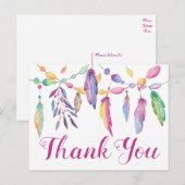 Boho Thank You Feathers Paarse roze Indiase bruilo Briefkaart (Voorkant / Achterkant)