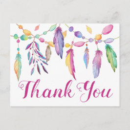 Boho Thank You Feathers Paarse roze Indiase bruilo Briefkaart