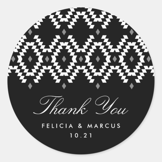 Boho Thank You sticker, zwart-wit Ronde Sticker (Voorkant)