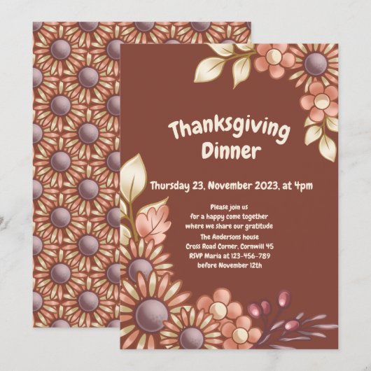 Boho Thanksgiving Diner Kaart (Voorkant / Achterkant)