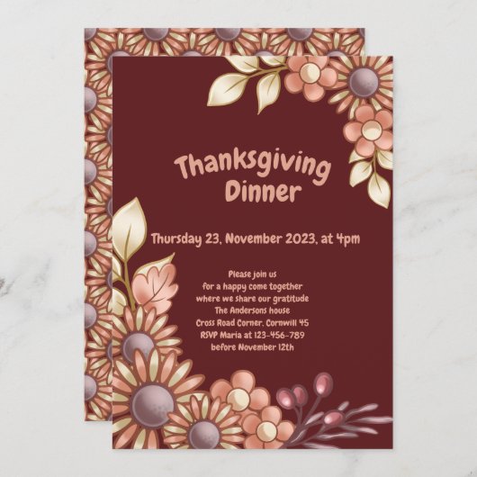 Boho Thanksgiving Dinner Invitation Kaart (Voorkant / Achterkant)