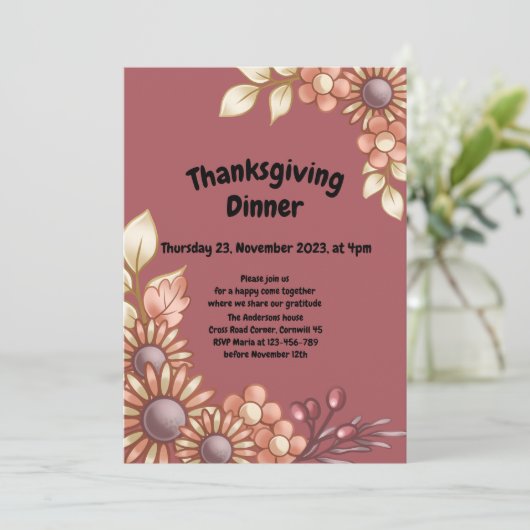 Boho Thanksgiving Dinner Invitation Kaart (Staand voorkant)