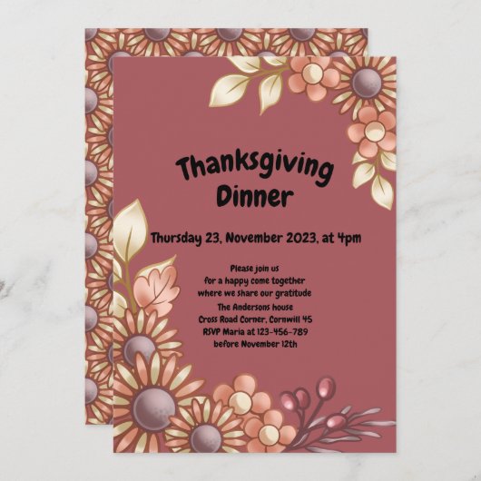 Boho Thanksgiving Dinner Invitation Kaart (Voorkant / Achterkant)