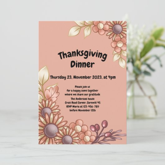 Boho Thanksgiving Dinner Invitation Kaart (Staand voorkant)