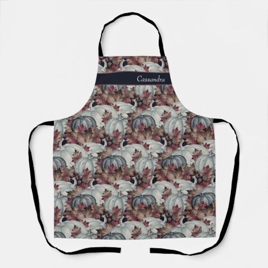 Boho Thanksgiving Herfst Blauwe Waterverf Pompoen Schort (Voorkant)