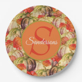 Boho Thanksgiving Herfst Decor Waterverf Pompoen Papieren Bordje (Voorkant)