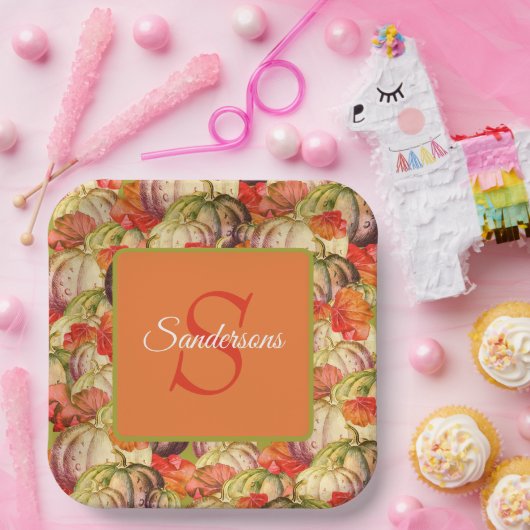 Boho Thanksgiving Herfst Decor Waterverf Pompoen Papieren Bordje (Feest)