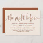 Boho The Night before Terracotta Rehearsal Dinner Kaart<br><div class="desc">Laten we de bruid en bruidegom vieren voor de bruiloft. Nodig familie en vrienden uit met deze elegante repetitieve diner uitnodiging. Het kenmerkt een fysieke kalligrafie met klassieke typografie. Personaliseer door namen, datum, adres en andere details toe te voegen. Dit terracotta manuscript De nacht vóór uitnodiging is perfect voor om...</div>