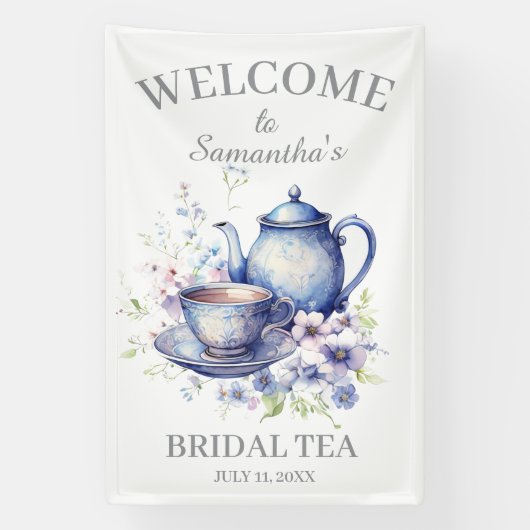 Boho Theepot Bloemendecor Blauw Bruidsmeisjes Thee Spandoek (Verticaal)