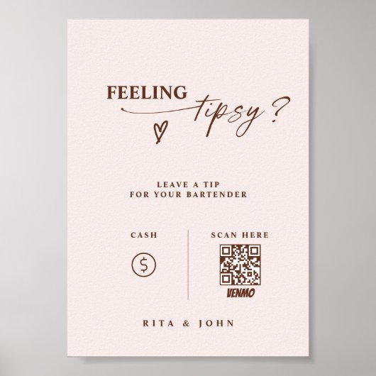 Boho thema Venmo Tip Uw Bartender Trouwbord Poster (Voorkant)