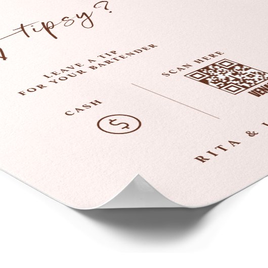 Boho thema Venmo Tip Uw Bartender Trouwbord Poster (Hoek)