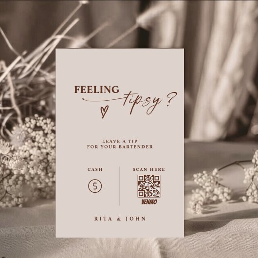 Boho thema Venmo Tip Uw Bartender Trouwbord Poster