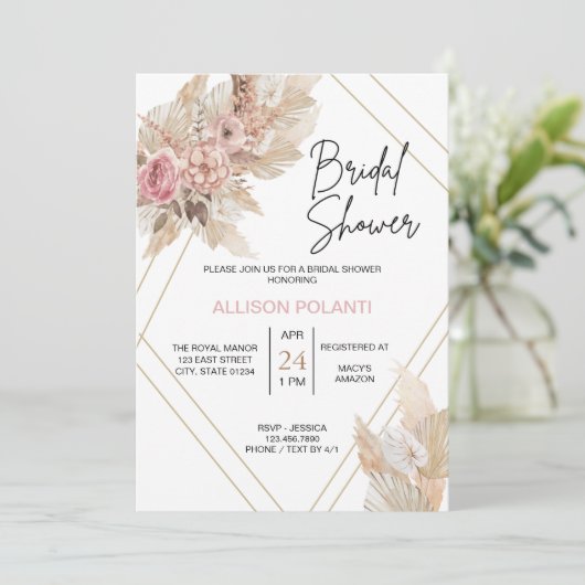 Boho Theme Bridal Shower Invitation Kaart (Staand voorkant)