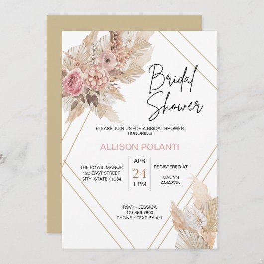 Boho Theme Bridal Shower Invitation Kaart (Voorkant / Achterkant)
