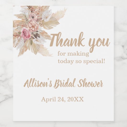 Boho Theme Shower Wine Bottle Dank je Sticker (Enkel label)