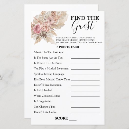 Boho Theme Vind het Gastenspel (Voorkant / Achterkant)
