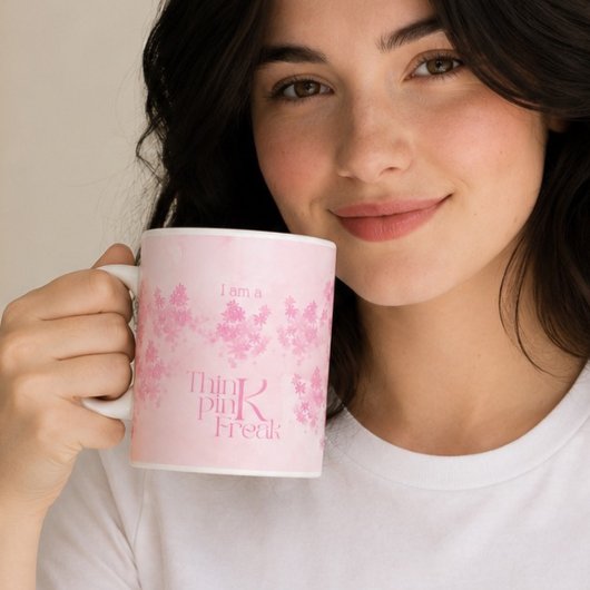 Boho Think Roze Waterverf Bloem Motief  Koffiemok