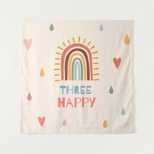 Boho Three derde verjaardag regenboog Wandkleed (Voorkant)