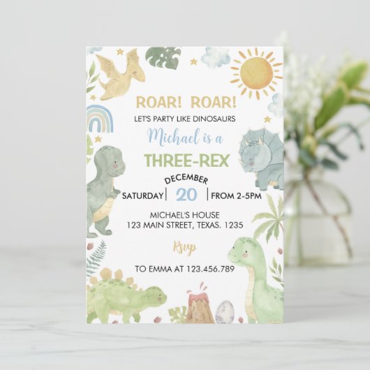 Boho Three-Rex Dinosauriërs Verjaardagsfeest Uitno Kaart (Staand voorkant)