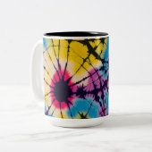 Boho tie dye coffee mok, hippie, tie dye vibes tweekleurige koffiemok (Voorkant links)