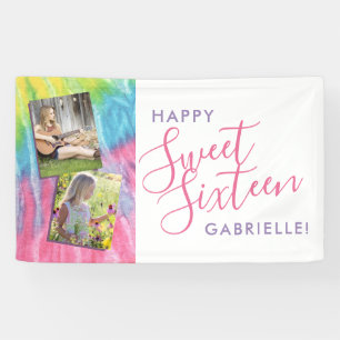 Boho Tie Dye Happy Birthday Foto Spandoek
