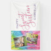 Boho Tie Dye Happy Birthday Foto Spandoek (Verticaal)