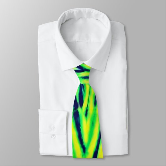 Boho Tie Dye Neon Groen Geel Blauw Blad Patroon Stropdas (Gebonden)