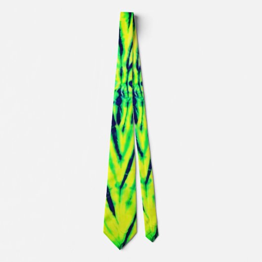 Boho Tie Dye Neon Groen Geel Blauw Blad Patroon Stropdas (Voorkant)