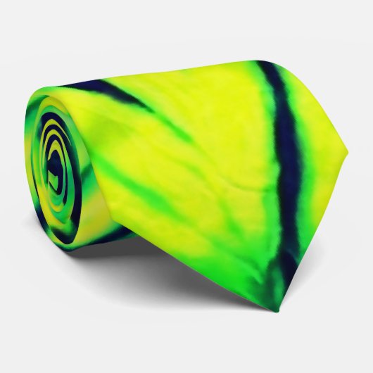 Boho Tie Dye Neon Groen Geel Blauw Blad Patroon Stropdas (Opgerold)