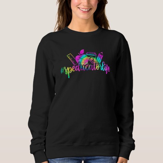 Boho Tie Dye Rainbow Speducator Life Teach Love Trui (Voorkant)