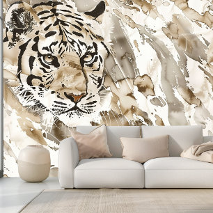 Boho Tiger Animal Print in zacht beige en bruin Behang