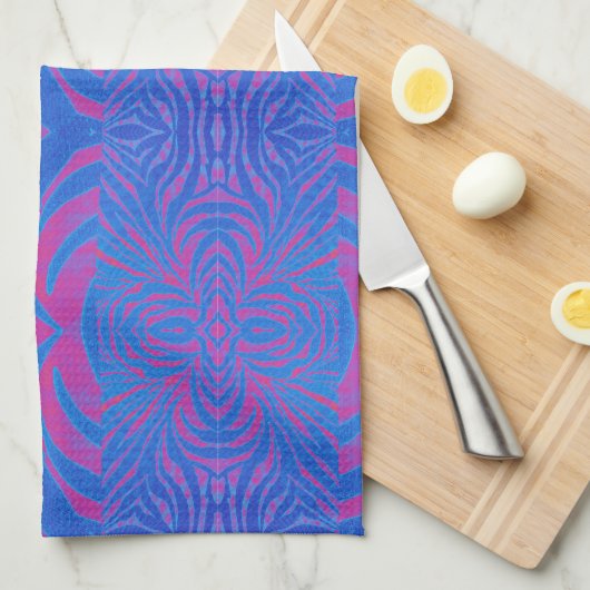 Boho Tiger Stripe roze en blauw Theedoek (Quarter Fold)